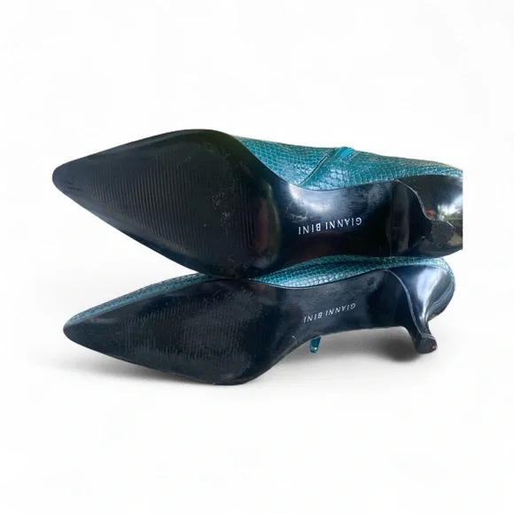Authentic Gianni Bini Real Snakeskin Dark Aqua Pointed Toe Kitten Heel Boots9” - Picture 3 of 13